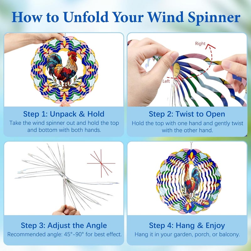 WAZZIO Chicken Wind Spinners Outdoor, Chicken Gifts for Women Men Mom Dad, Hanging Wind Sculptures Spinners for Christmas, 12 inch Outdoor Indoor Hanging Ornament for Garden Porch Backyard Lawn - Image 4